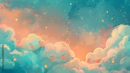 Enchanting Celestial Dreamscape with Glowing Clouds and Twinkling Stars in Pastel Skies