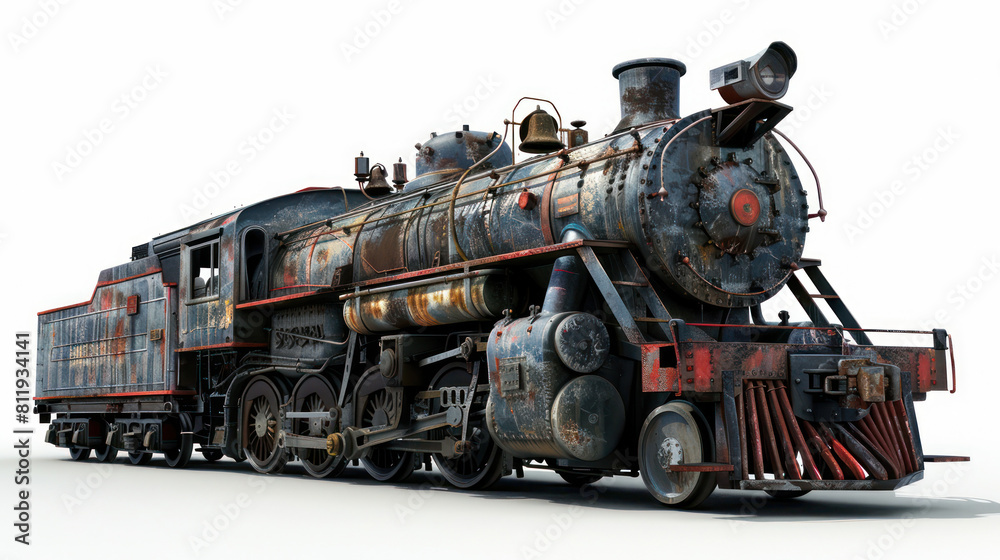 Obraz premium Old Steam Engine on White Background