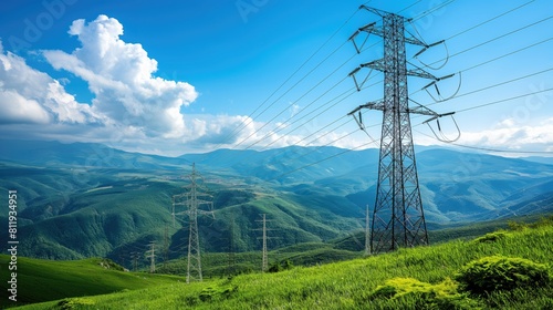 Power Lines Over Mountainous Landscape, Majestic Views and Energy Infrastructure
