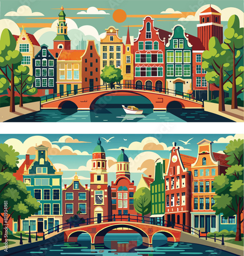 famous view in amsterdam vector