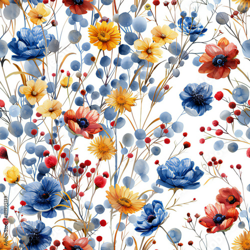 beautiful wild flower pattern background  watercolor illustration