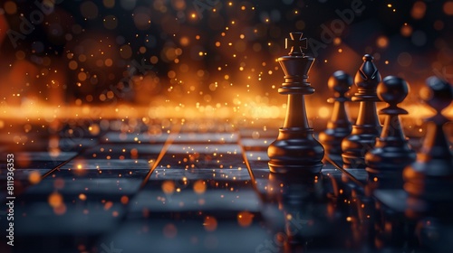 A symbolic illustration of a chess game, highlighting the strategic moves and calculated risks necessary for corporate victory and market control The image reflects the concepts of strategy, success,  photo