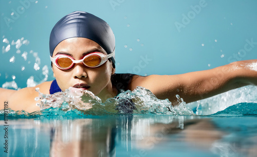 日本の女子水泳選手のクローズ アップ