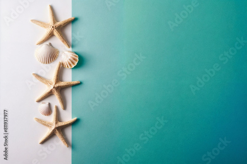 seashells on a blue background © Анна Ковальчук