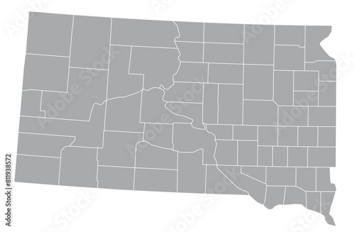 Map of the US states with districts. Map of the U.S. state of South Dakota