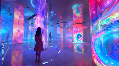 Futuristic Virtual Space with Dynamic Holographic Representation of Company Values photo