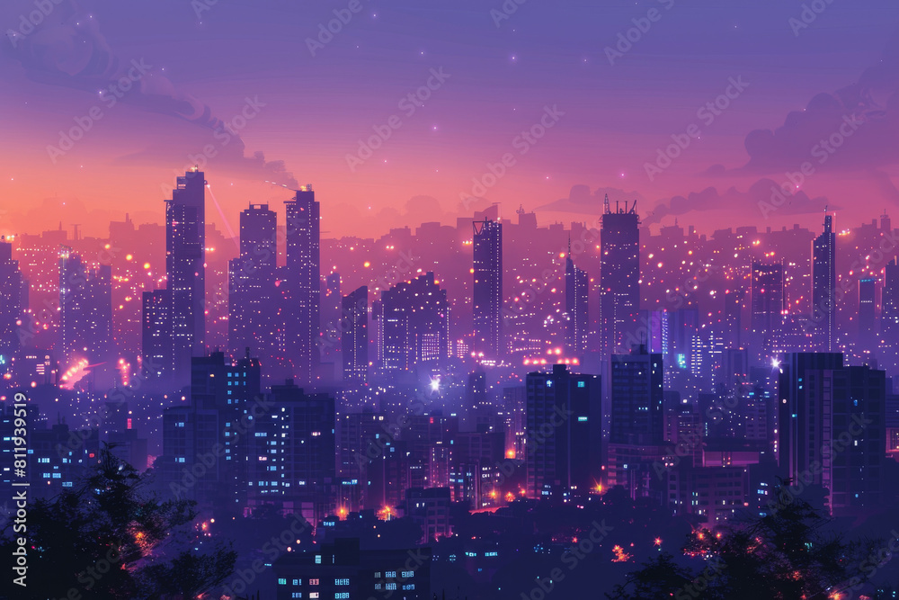 Fototapeta premium Artistic depiction of a city skyline, influenced by the vibrant urban landscape of Mumbai.