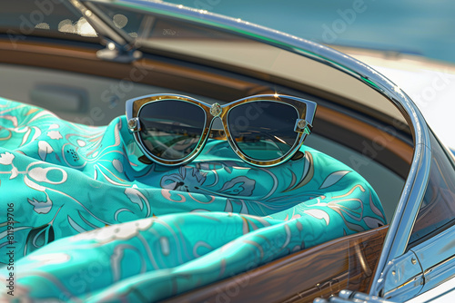 elegant sunglasses and sarong on a yatch photo