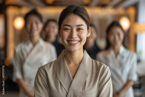A photograph of the hotel staff smiling broadly showcases their positive attitude and commitment to excellent service, representing their strong work ethic and dedication to customer satisfaction. photo