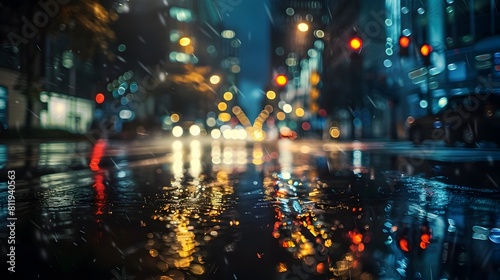 Moody Rainy Night City Street Reflections and Atmospheric Cityscape