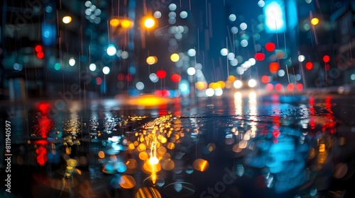 Moody Rainy City Street at Night with Glowing Reflections