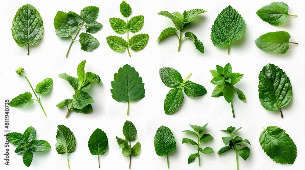 Rich collection of fresh mint leaves, isolated on white background Rich collection of fresh mint leaves, isolated on white background