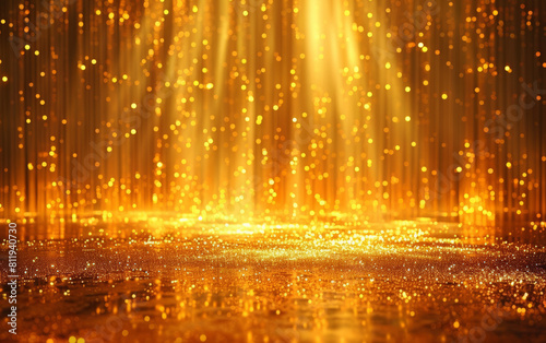 Explore the beauty of a shimmering gold platform  featuring an enchanting golden backdrop and a touch of sparkling luxury to create a mesmerizing generative AI experience.