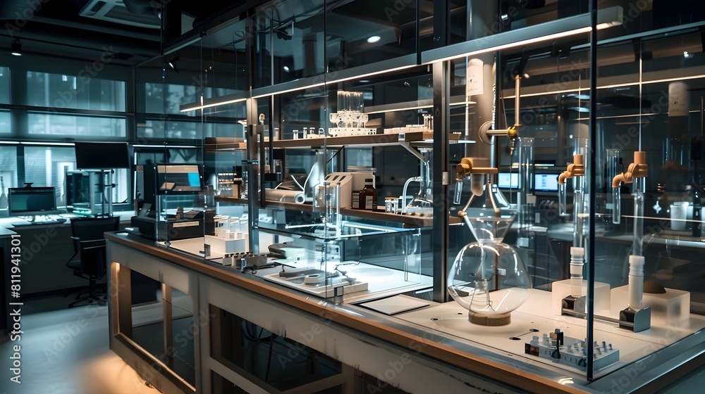 Experimental Science Lab with Sophisticated Glass and Lighting Equipment