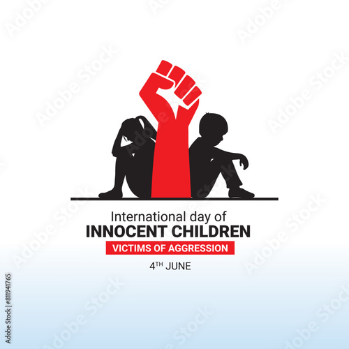 International Day of Innocent Children Victims of Aggression creative Template for background, banner, card, poster. Parents left the girl To stay home alone, world day against child labor concept