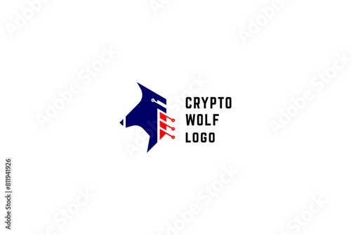 Crypto wolf template logo design solution, electronic elements