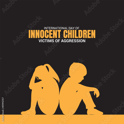 International Day of Innocent Children Victims of Aggression creative Template for background, banner, card, poster. Parents left the girl To stay home alone, world day against child labor concept