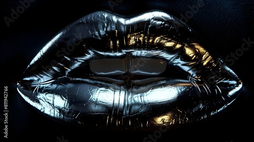 Pewter Lips A HighContrast Digital Rendering of Allure and Provocative Form photo