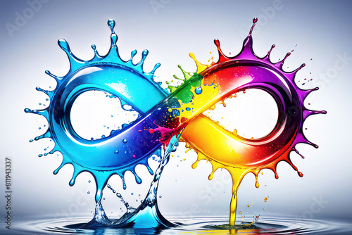 Rainbow splashing infinity symbol.World autism awareness day concept.Generative AI