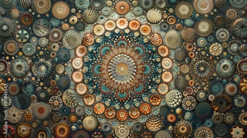 Colorful mosaic made of small round tiles.