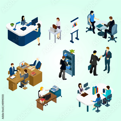 Isometric office flowchart