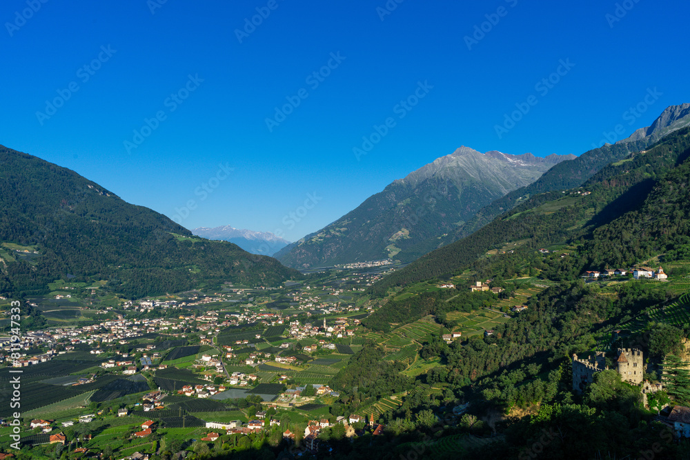 Naklejka premium Sigths from Dorf Tyrol in South Tyrol Italy on Meran and other Landscapes.