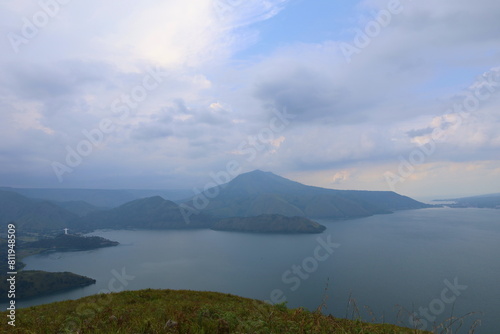 Stunning scenery of volcanic lake Toba - largest and deepest crater lake in the world located in North Sumatra  Indonesia