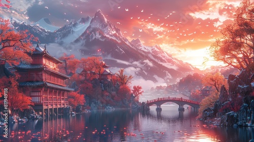Cartoon dragons soared through Mei's vibrant Chinese-inspired world, filled with mystical beings and enchanting landscapes,  photo