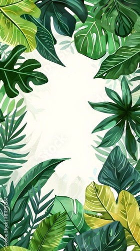 Lush Tropical Foliage Frame with Vibrant Green Leaves and Plants in Natural Harmony