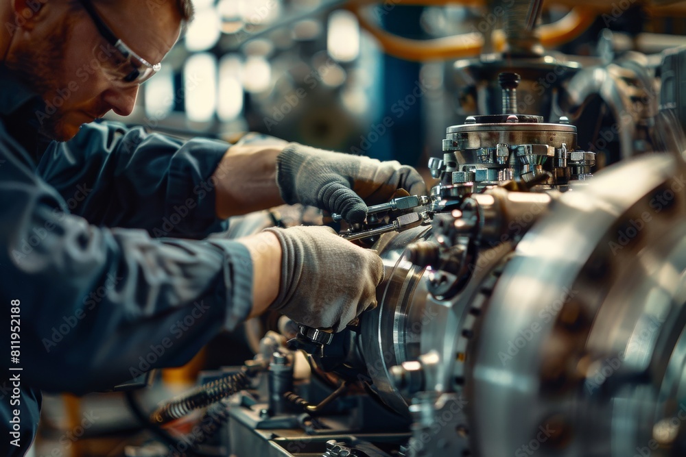 Engineer Working on Machine in Factory Engineer Working on Machine in Factory