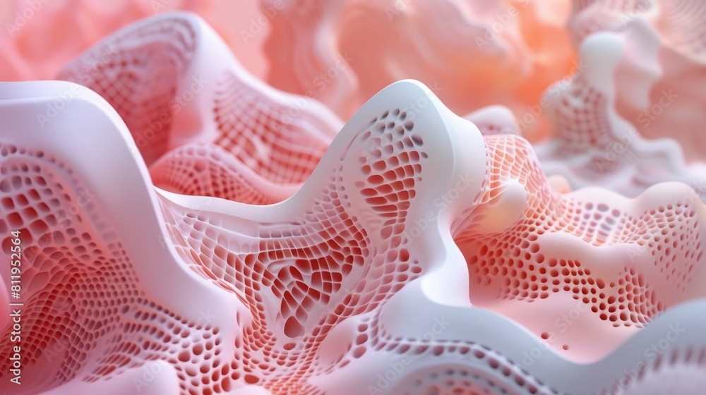 close-up of a pink and white surface with a pattern of small holes close-up of a pink and white surface with a pattern of small holes