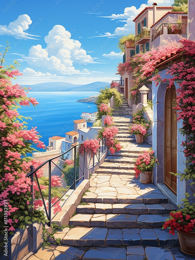 An artwork of a picturesque house by the sea.