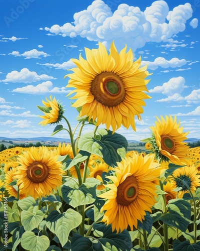 A field of bright yellow sunflowers.