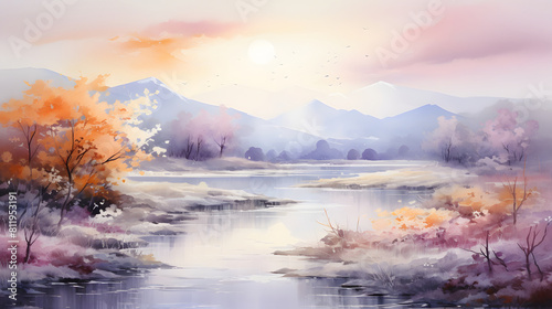 Fresh watercolor scenery landscape background poster Painting