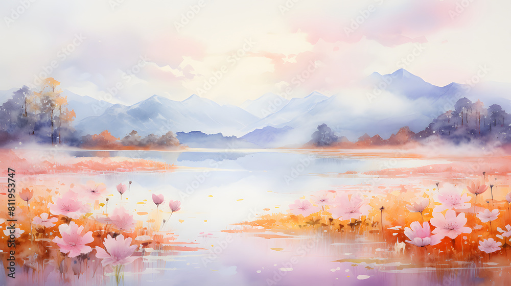 Fresh watercolor scenery landscape background poster Painting