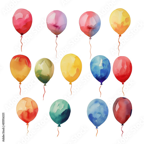 Watercolor cute balloons. Watercolor wallpaper for posters, postcards. Children's party.