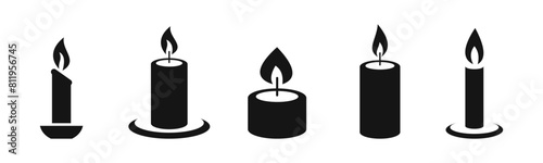 Candle vector icon set. Candles flaming flat icons.