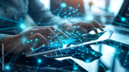 Wallpaper Mural Digital technology, businessman use internet for Global network connection. Big data analytics and business intelligence. World map point and line composition of global business. innovation Torontodigital.ca