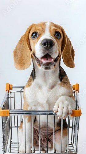 dog beagle puppy in a basket
