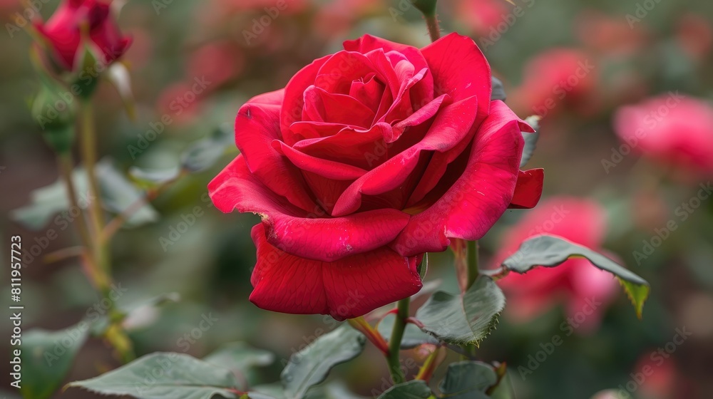 A stunning red rose blooms in the spring garden a majestic and aesthetically pleasing flower found in the field This iconic Valentine s Day gift symbolizes love and passion making it a roma A stunning red rose blooms in the spring garden a majestic and aesthetically pleasing flower found in the field This iconic Valentine s Day gift symbolizes love and passion making it a roma
