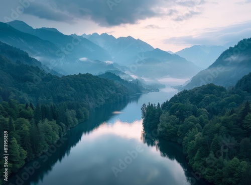 Photography of beautiful mountains with lake in foreground  © Cetin