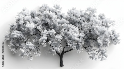 Flat Design Top View of an Oak Tree in Autumn Themed Watercolor Black and White