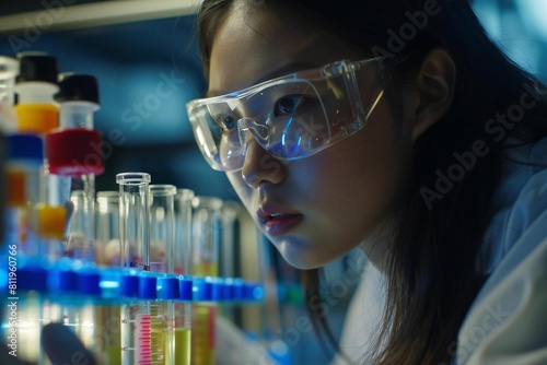 Young Asian Female Scientist Researching Innovative Medicines and Vaccines in Lab photo