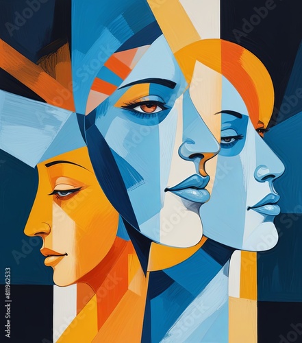 Multiple faces cubism artwork