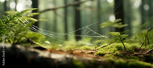 Glistening Spider Web: Delicately Woven, Dew-Kissed Beauty of Nature Captured in Morning Light, Symbolizing Fragility and Resilience in Perfect Harmony with the World.