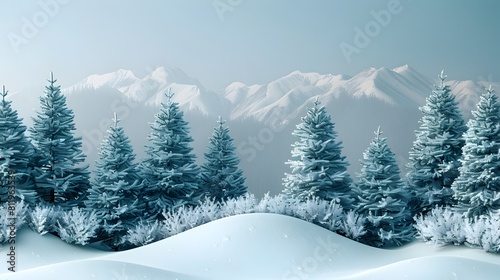 Winter Flat Design Monochromatic Pine Tree Side View Render