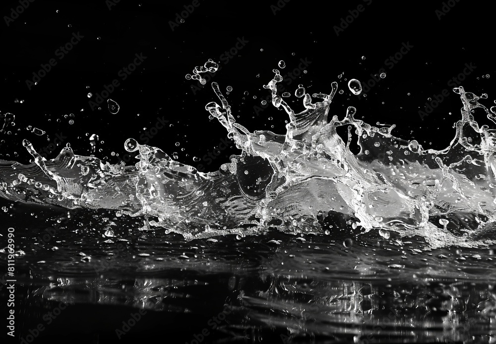 A splash of water in the air with a dark background. The water droplets are scattered all over the image, creating a sense of movement and energy A splash of water in the air with a dark background. The water droplets are scattered all over the image, creating a sense of movement and energy