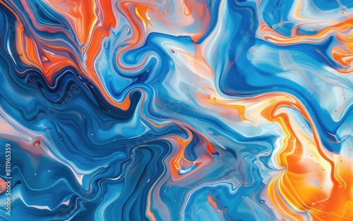 Vibrant swirls of blue and orange in a fluid  abstract pattern.