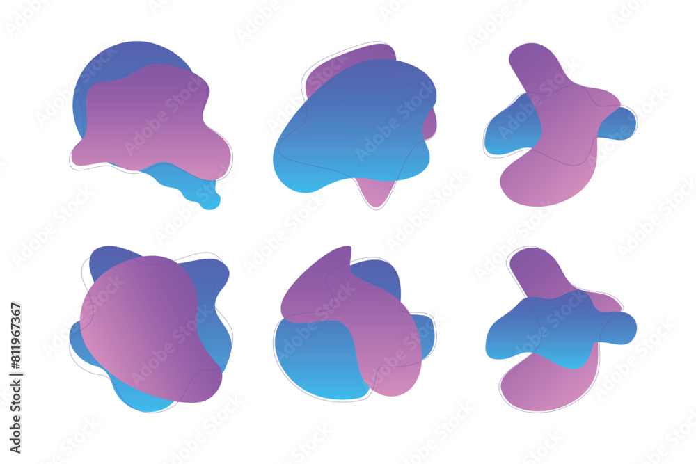 Blobs Abstract Fluid Shapes Color Gradient With Thin Line pictogram symbol visual illustration Set Blobs Abstract Fluid Shapes Color Gradient With Thin Line pictogram symbol visual illustration Set