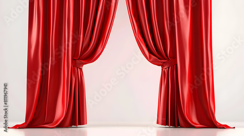 Red curtains opened isolated on white background